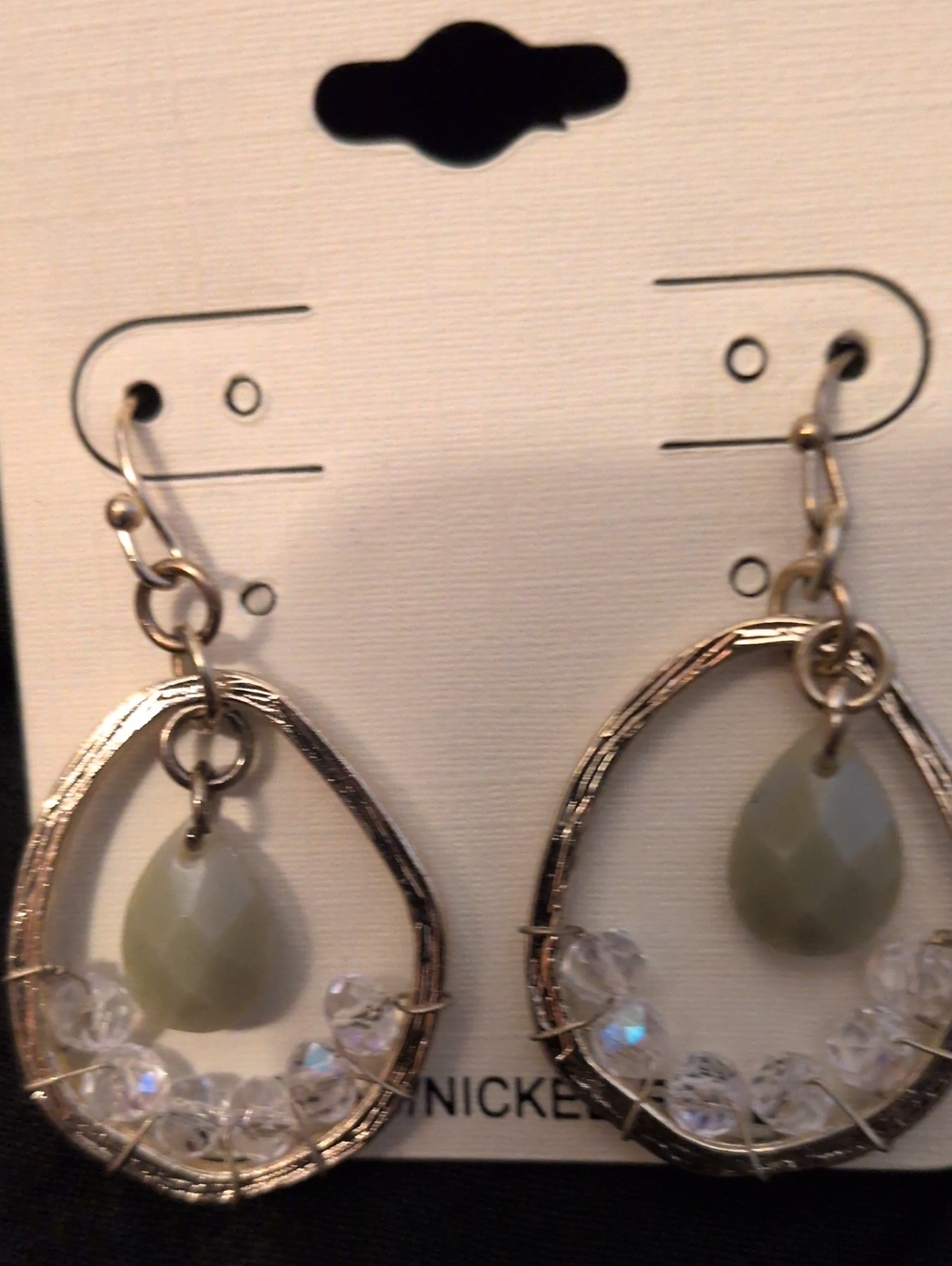 Gold Teardrop Earrings with Pale Green Faceted Stone